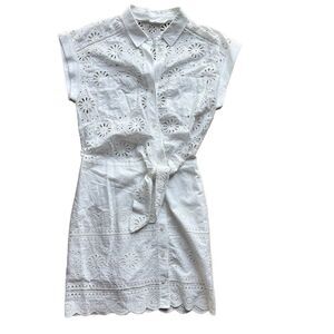 Veronica Beard Bettina‎ White Eyelet Minidress Short Sleeve Button Dress Sz 2